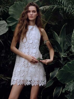HILL HOUSE HOME- White Floral Lace Sasha Halter Dress. Size large